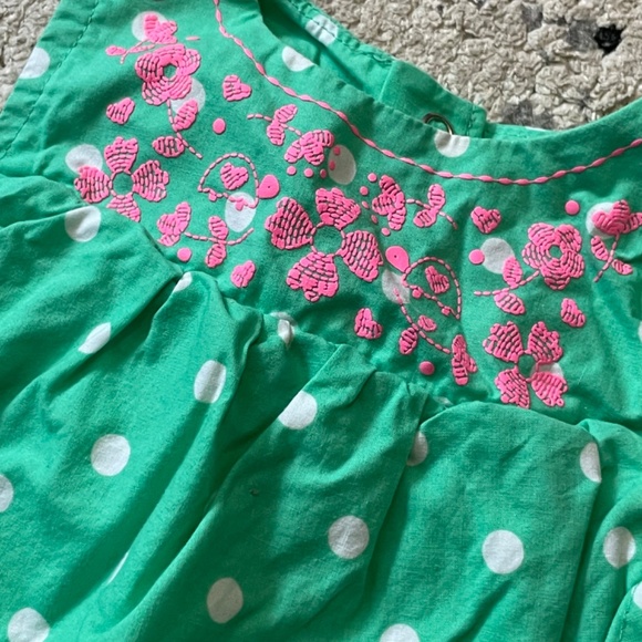 Carter’s girls 6 month romper dress green white polka dot w/ pink floral design - Picture 2 of 7